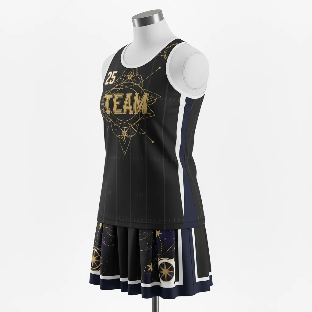 Custom Lacrosse Women Lacrosse Uniform - Black, Gold, Purple - S Creator S Game Celestial - Front View - Kinexa Sportswear