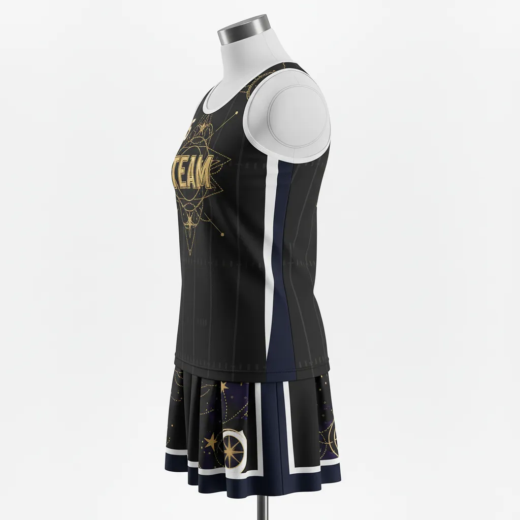 Custom Lacrosse Women Lacrosse Uniform - Black, Gold, Purple - S Creator S Game Celestial - Side View - Kinexa Sportswear