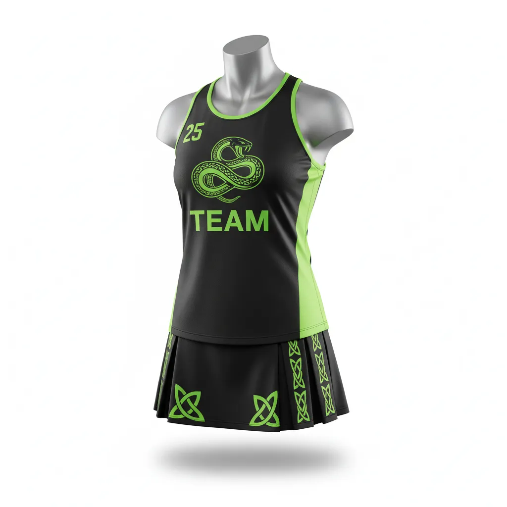 Custom Lacrosse Women Lacrosse Uniform - Black, Green - S Neon Serpent Strike - Front View - Kinexa Sportswear
