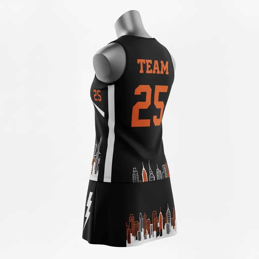 Custom Lacrosse Women Lacrosse Uniform - Black, Orange, White - S Long Island Strong - Back View - Kinexa Sportswear