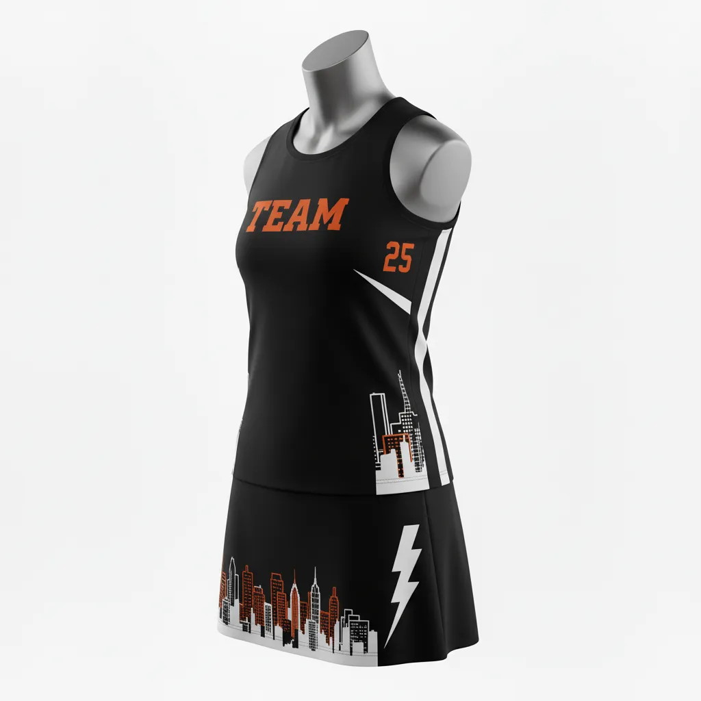Custom Lacrosse Women Lacrosse Uniform - Black, Orange, White - S Long Island Strong - Side View - Kinexa Sportswear