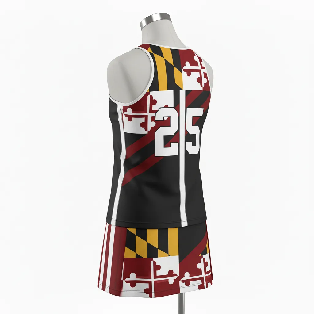 Custom Lacrosse Women Lacrosse Uniform - Black, Red, Gold - S Maryland Pride - Back View - Kinexa Sportswear