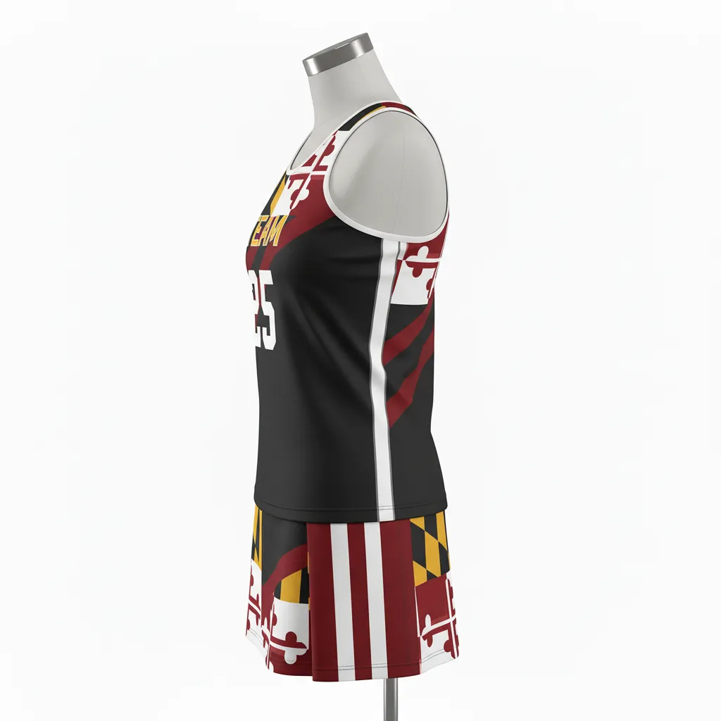 Custom Lacrosse Women Lacrosse Uniform - Black, Red, Gold - S Maryland Pride - Side View - Kinexa Sportswear