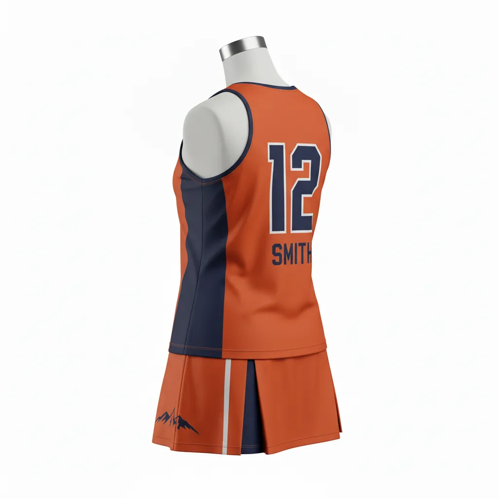 Custom Lacrosse Women Lacrosse Uniform - Burnt, Orange, Navy - S Upstate Mountain - Back View - Kinexa Sportswear