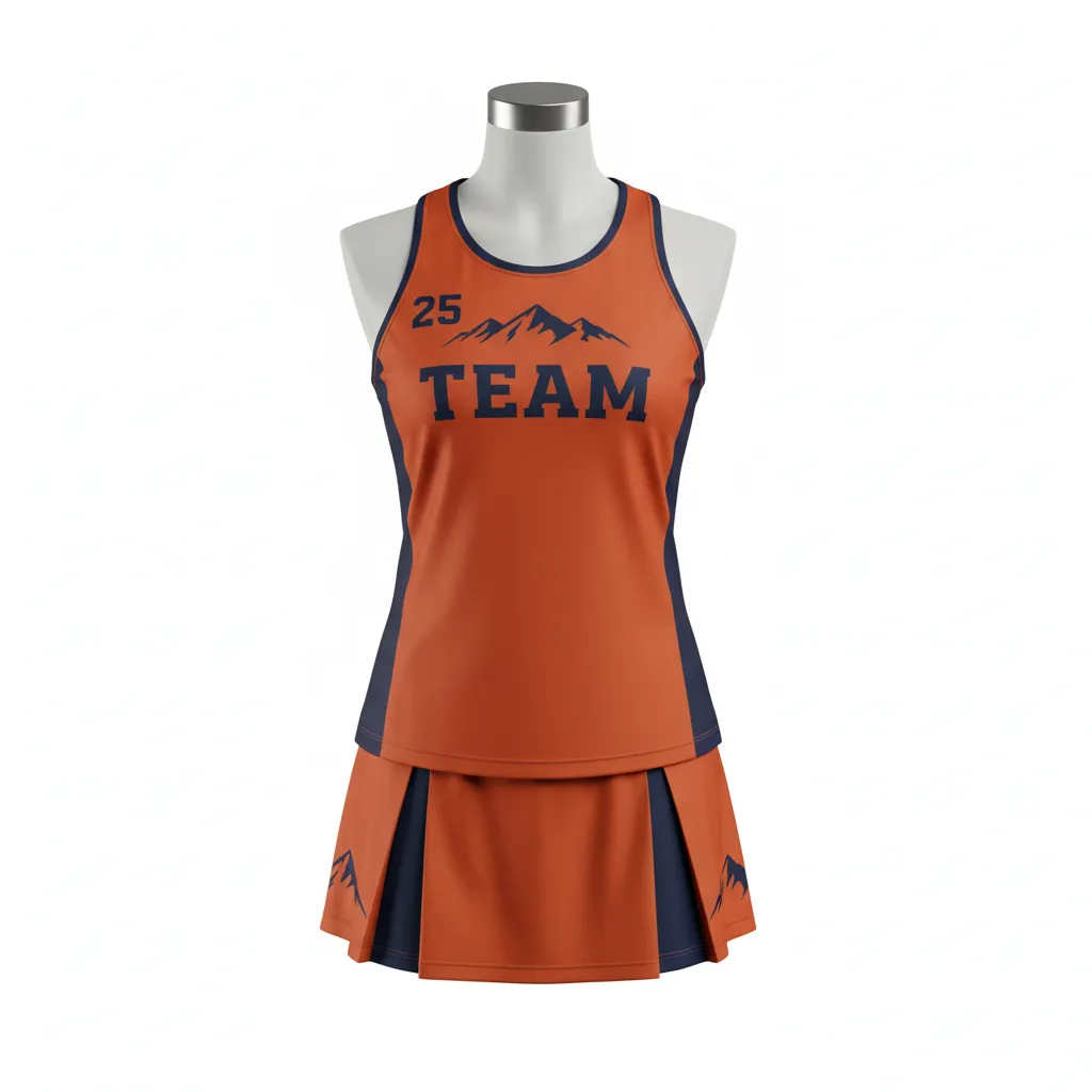 Custom Lacrosse Women Lacrosse Uniform - Burnt, Orange, Navy - S Upstate Mountain - Front View - Kinexa Sportswear