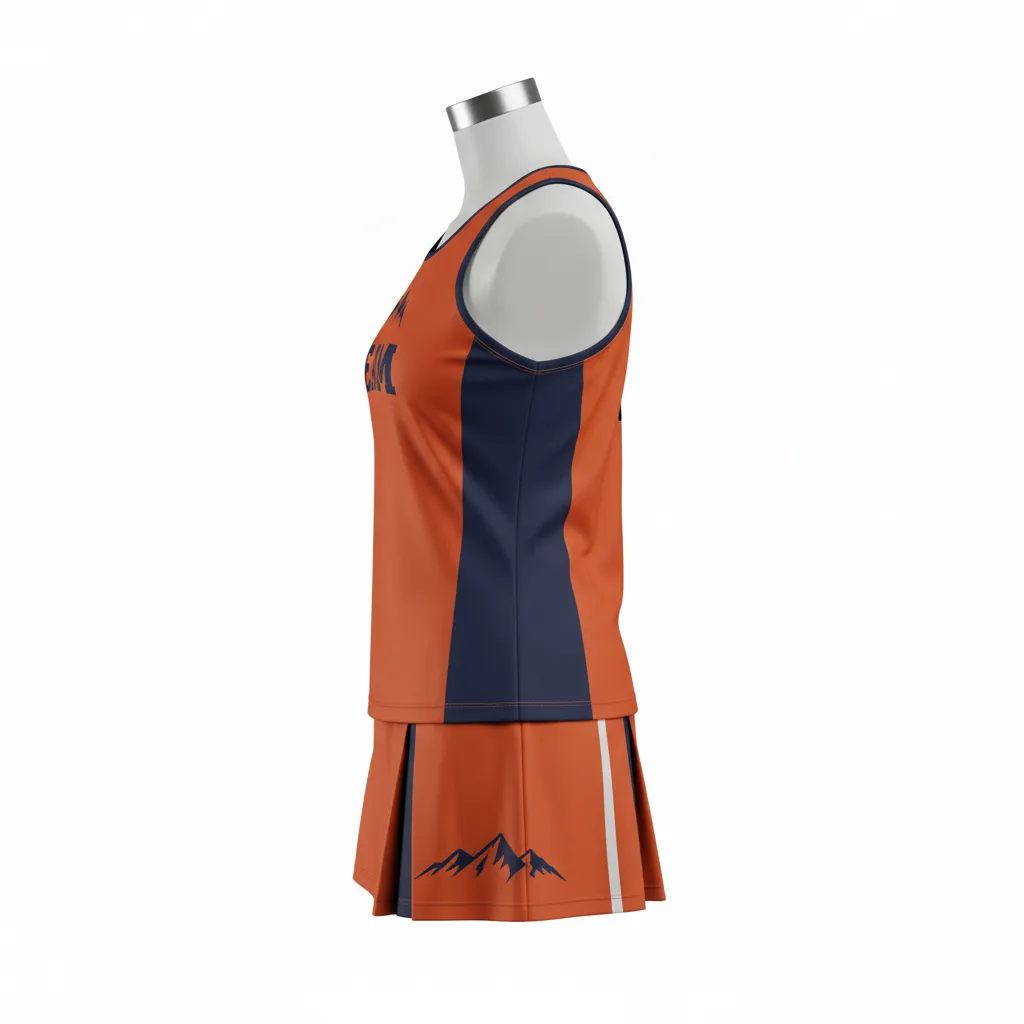 Custom Lacrosse Women Lacrosse Uniform - Burnt, Orange, Navy - S Upstate Mountain - Side View - Kinexa Sportswear