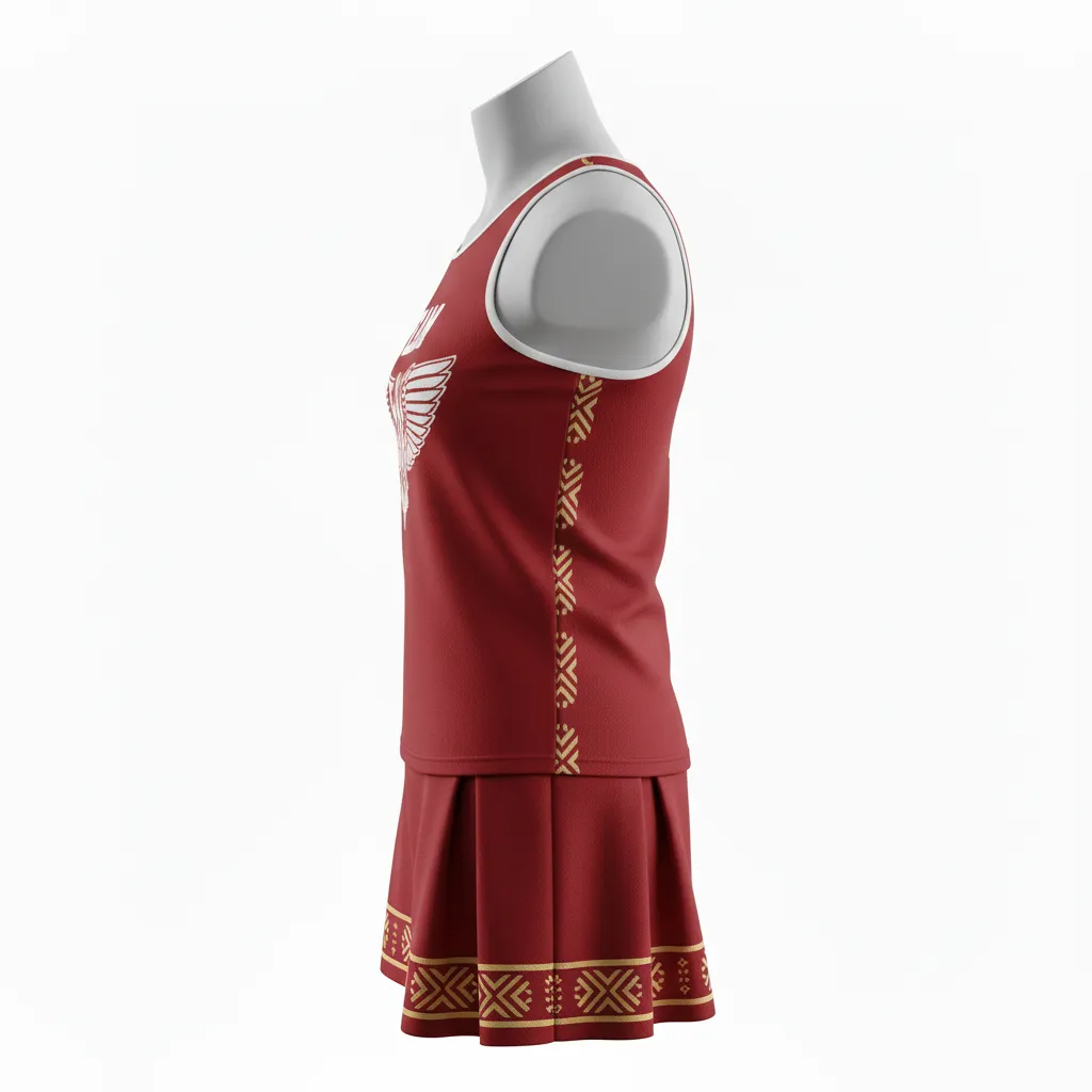 Custom Lacrosse Women Lacrosse Uniform - Red, White - S Cardinal Thunderbird Spirit - Side View - Kinexa Sportswear