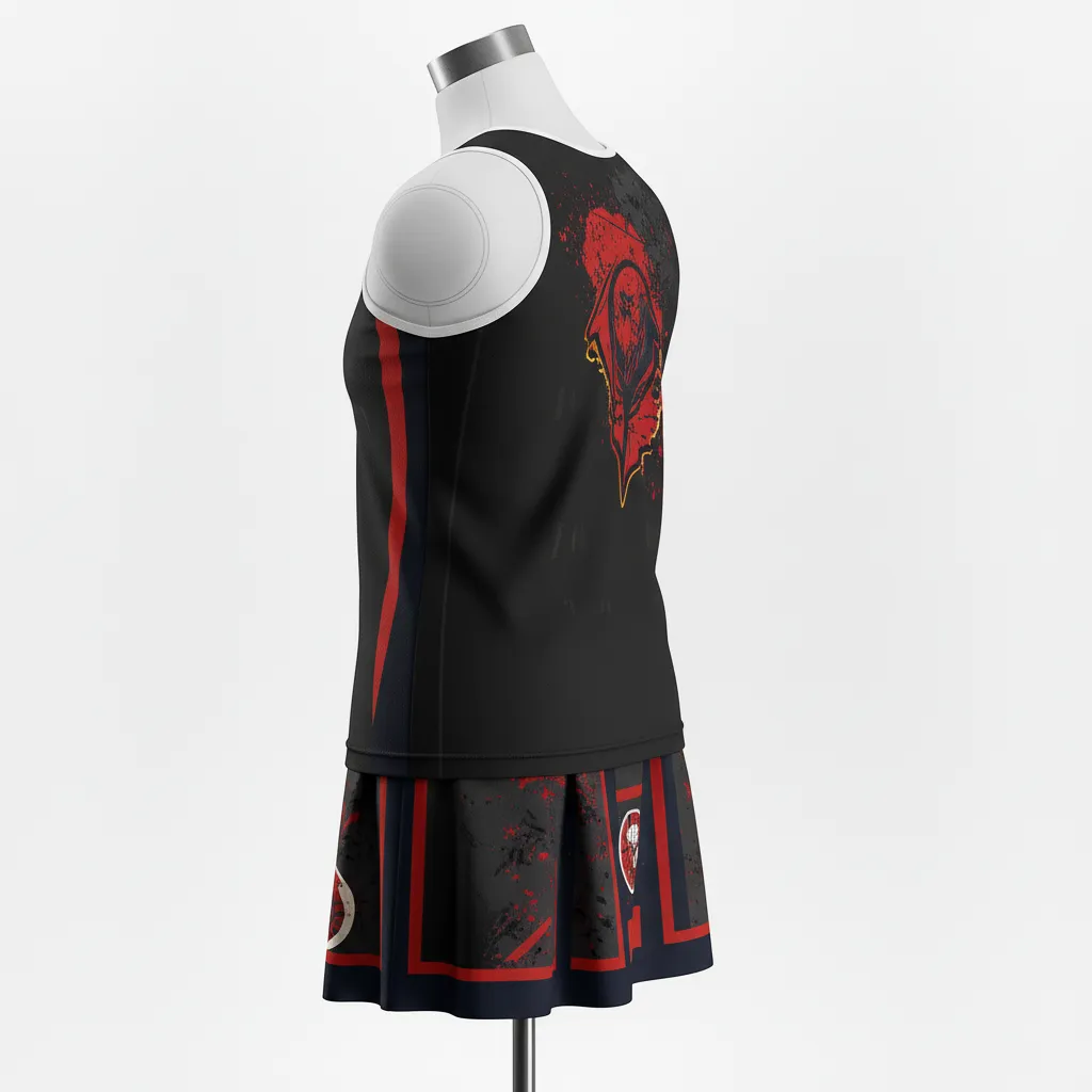 Custom Lacrosse Women Lacrosse Uniform - Red - S Charcoal Warrior Spirit - Back View - Kinexa Sportswear
