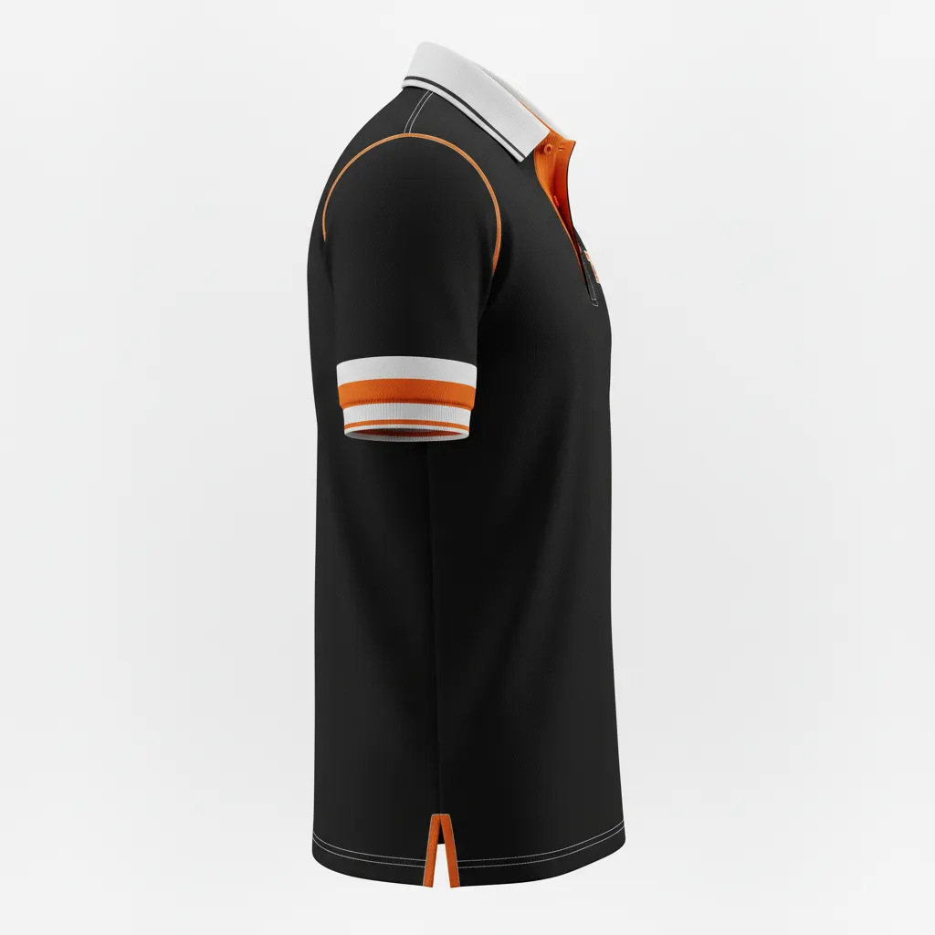 Custom Rugby Polo Shirt - Orange, White - All Blacks - Side View - Kinexa Sportswear