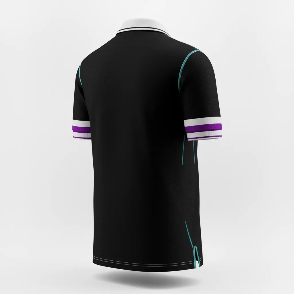 Custom Rugby Polo Shirt - Purple, White - All Blacks - Back View - Kinexa Sportswear