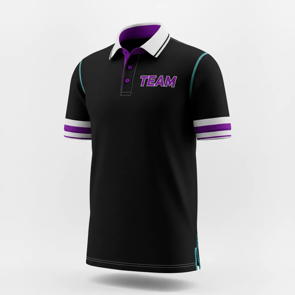 Custom Rugby Polo Shirt - Purple, White - All Blacks - Front View - Kinexa Sportswear