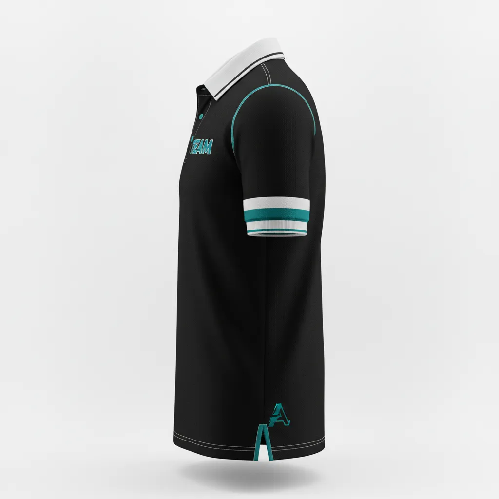 Custom Rugby Polo Shirt - Teal, White - All Blacks - Side View - Kinexa Sportswear