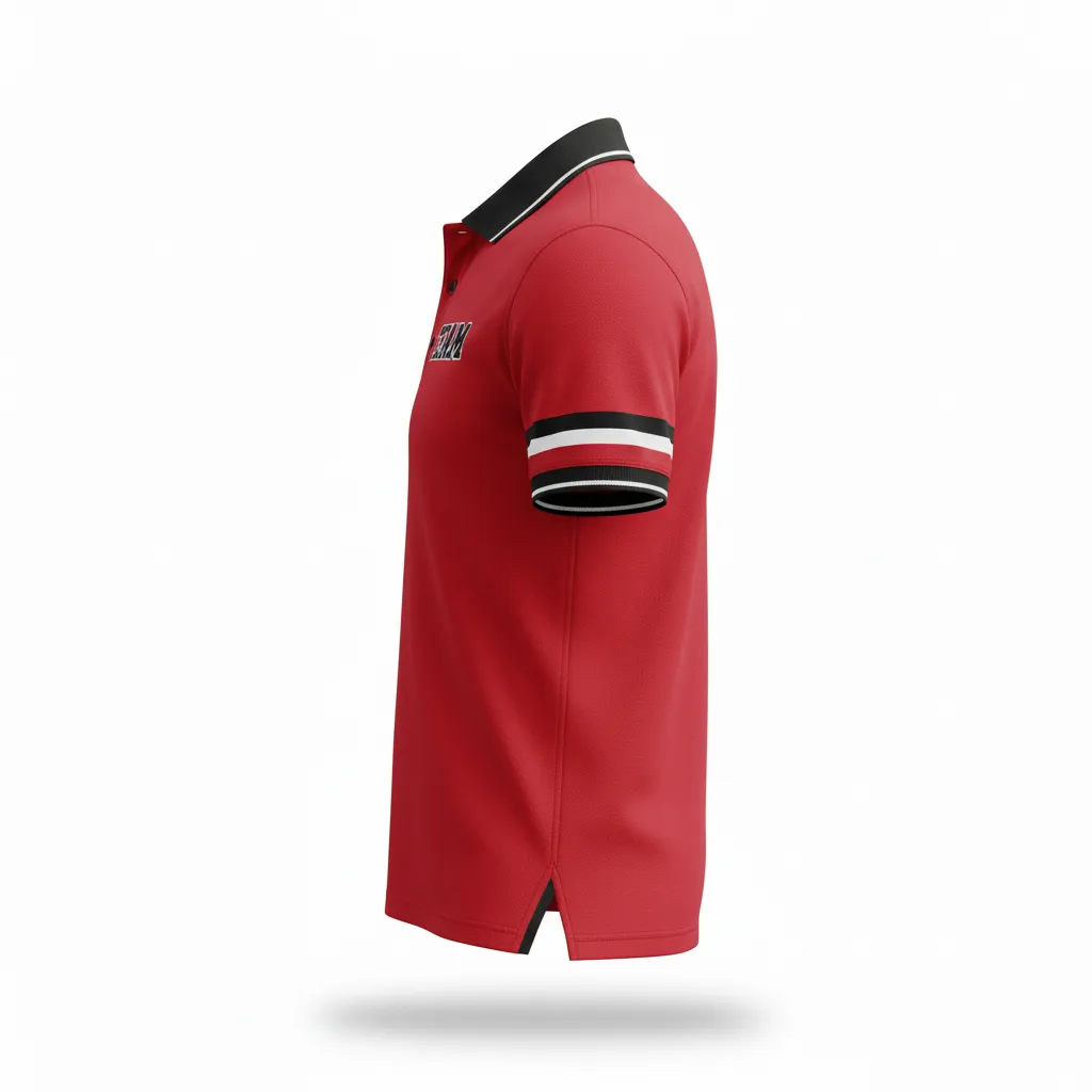 Custom Rugby Polo Shirt - Red, White - Athletic All Blacks - Side View - Kinexa Sportswear
