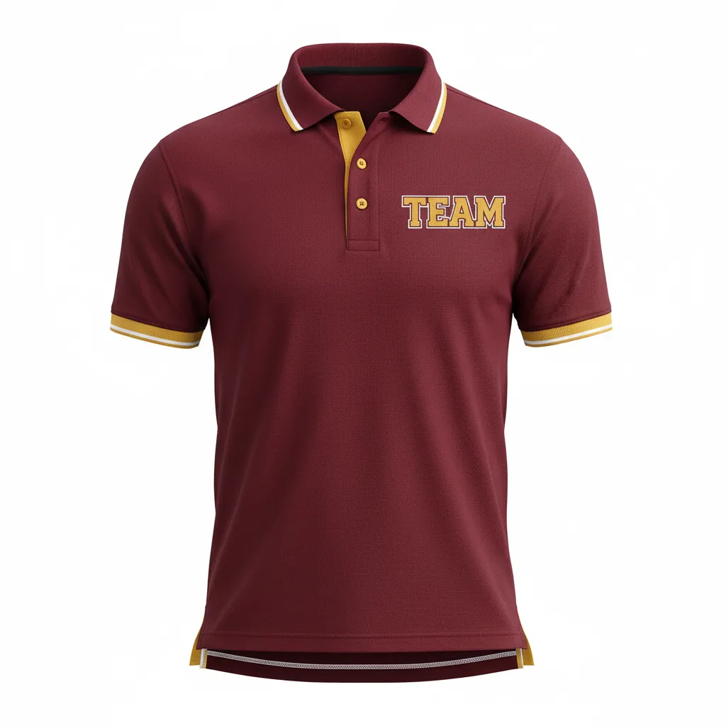 Custom Rugby Polo Shirt - Burgundy, Gold, White - Vegas - Front View - Kinexa Sportswear