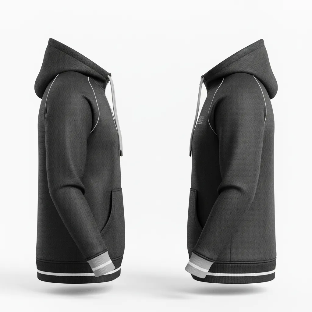 Custom Rugby Pullover Hoodie - Silver, White - All Blacks - Side View - Kinexa Sportswear