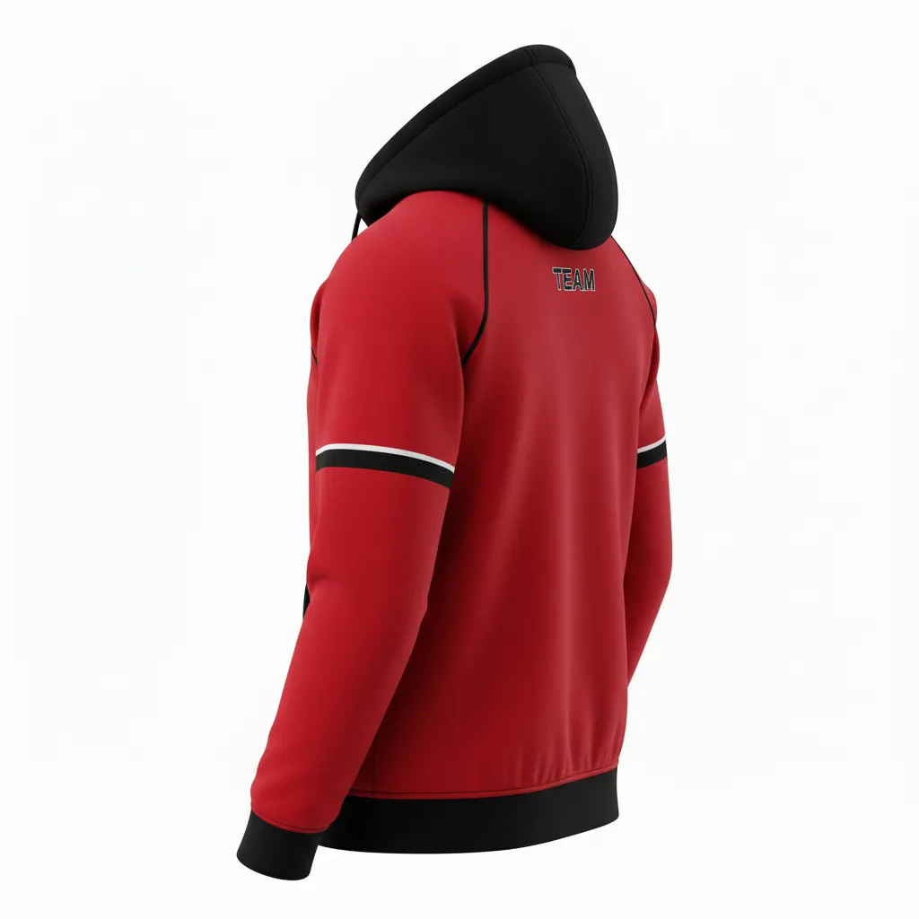 Custom Rugby Pullover Hoodie - Red, White - Athletic All Blacks - Back View - Kinexa Sportswear