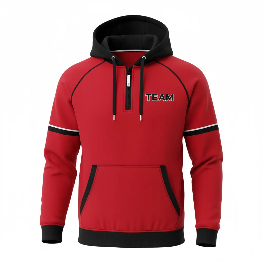 Custom Rugby Pullover Hoodie - Red, White - Athletic All Blacks - Front View - Kinexa Sportswear