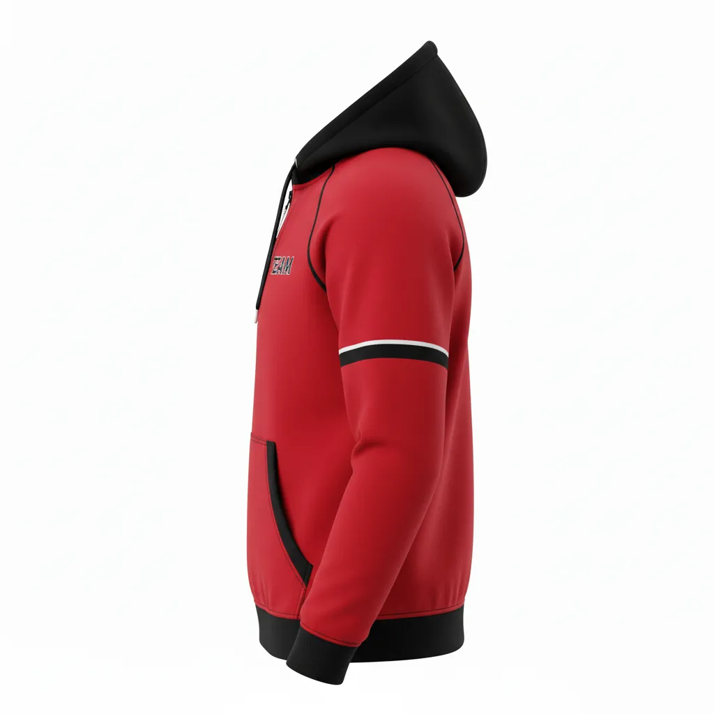Custom Rugby Pullover Hoodie - Red, White - Athletic All Blacks - Side View - Kinexa Sportswear