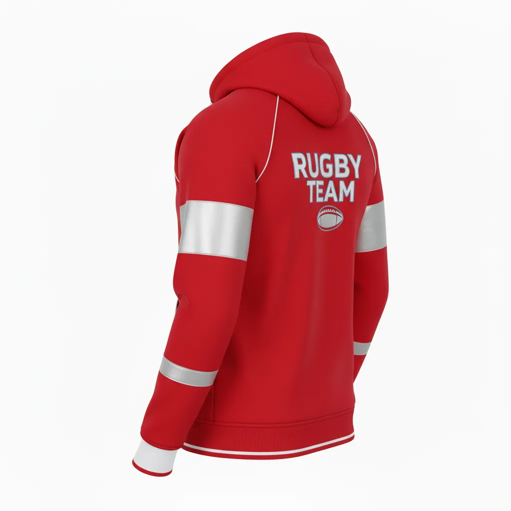 Custom Rugby Pullover Hoodie - Red, White, Navy - Athletic - Back View - Kinexa Sportswear
