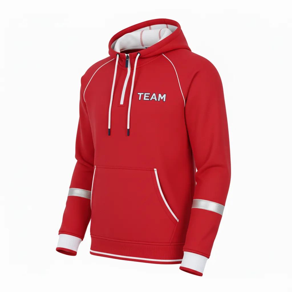 Custom Rugby Pullover Hoodie - Red, White, Navy - Athletic - Front View - Kinexa Sportswear