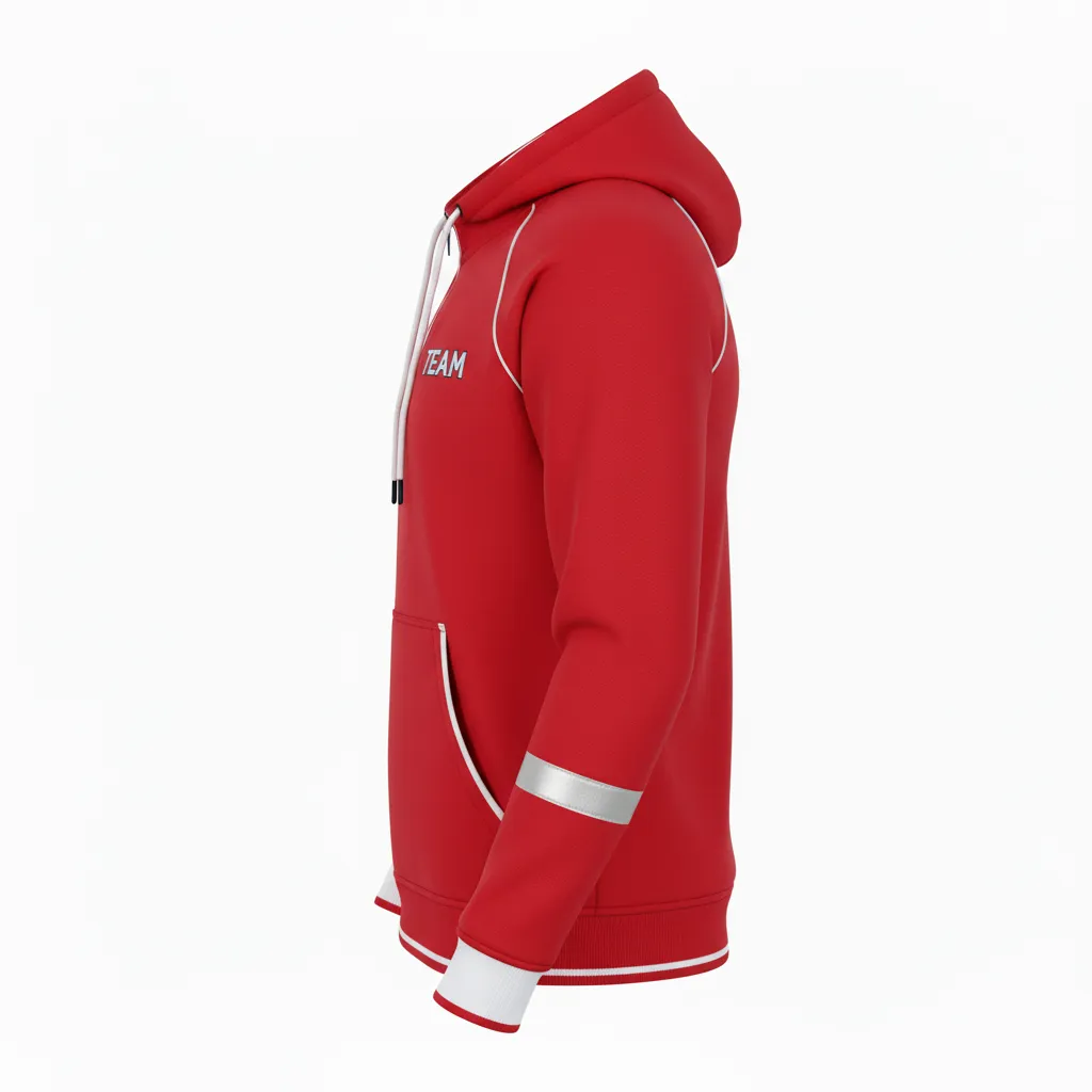 Custom Rugby Pullover Hoodie - Red, White, Navy - Athletic - Side View - Kinexa Sportswear