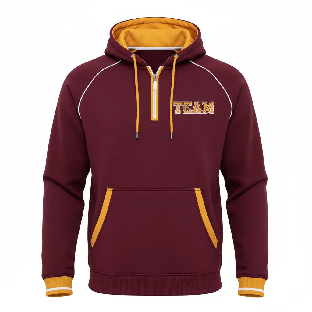Custom Rugby Pullover Hoodie - Burgundy, Gold, White - Vegas - Front View - Kinexa Sportswear