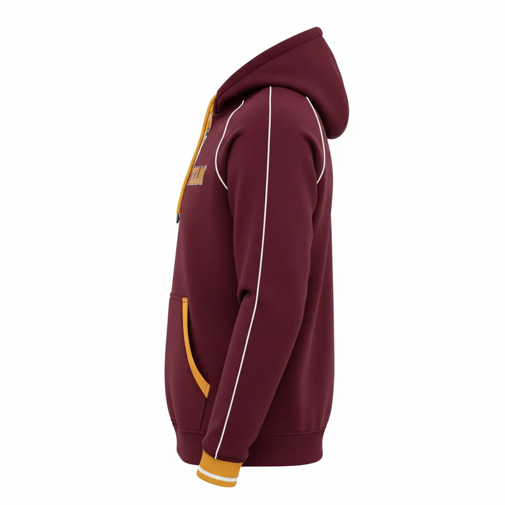 Custom Rugby Pullover Hoodie - Burgundy, Gold, White - Vegas - Side View - Kinexa Sportswear