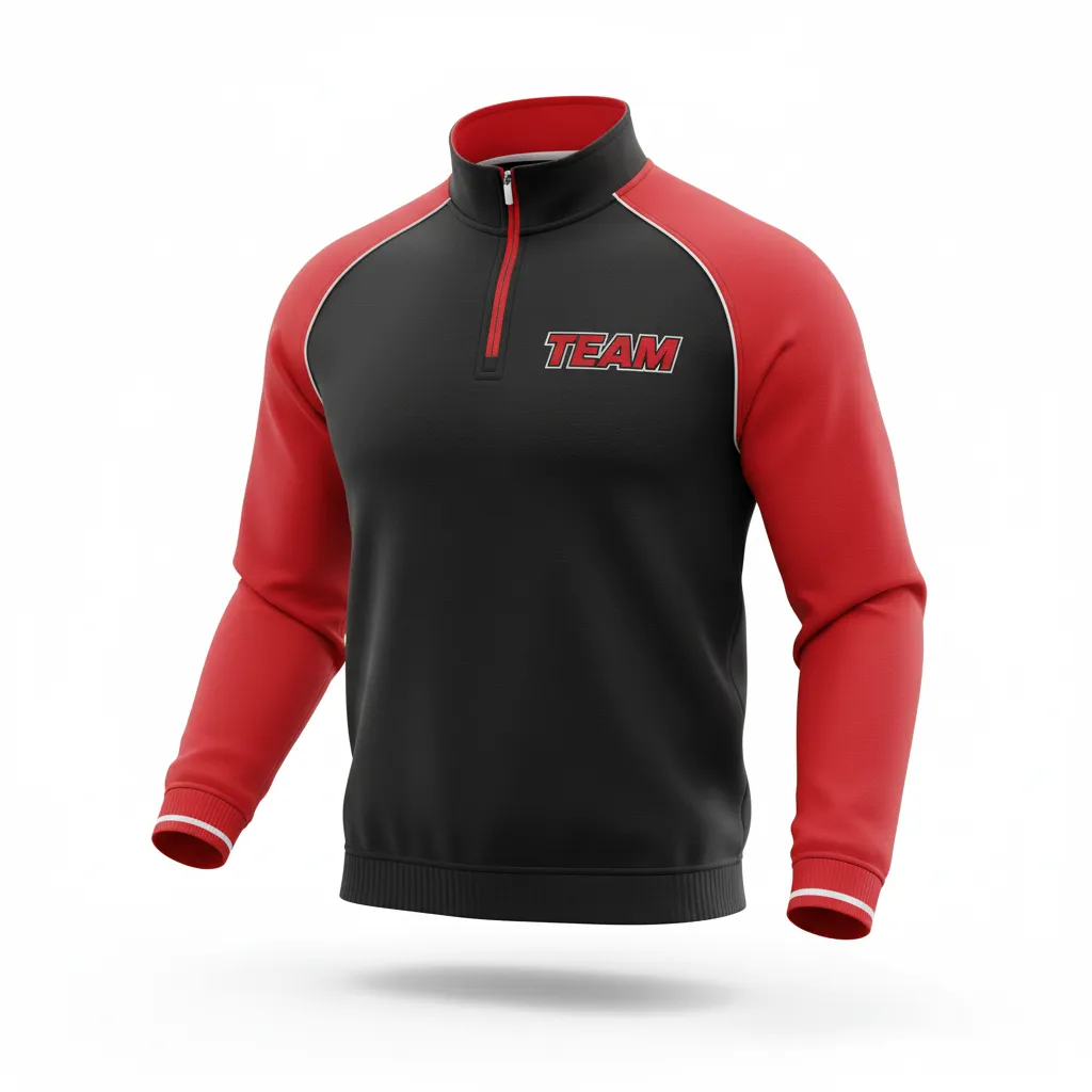 Custom Rugby Quarter Zipper Pullover - Red, White - All Blacks Athletic - Front View - Kinexa Sportswear