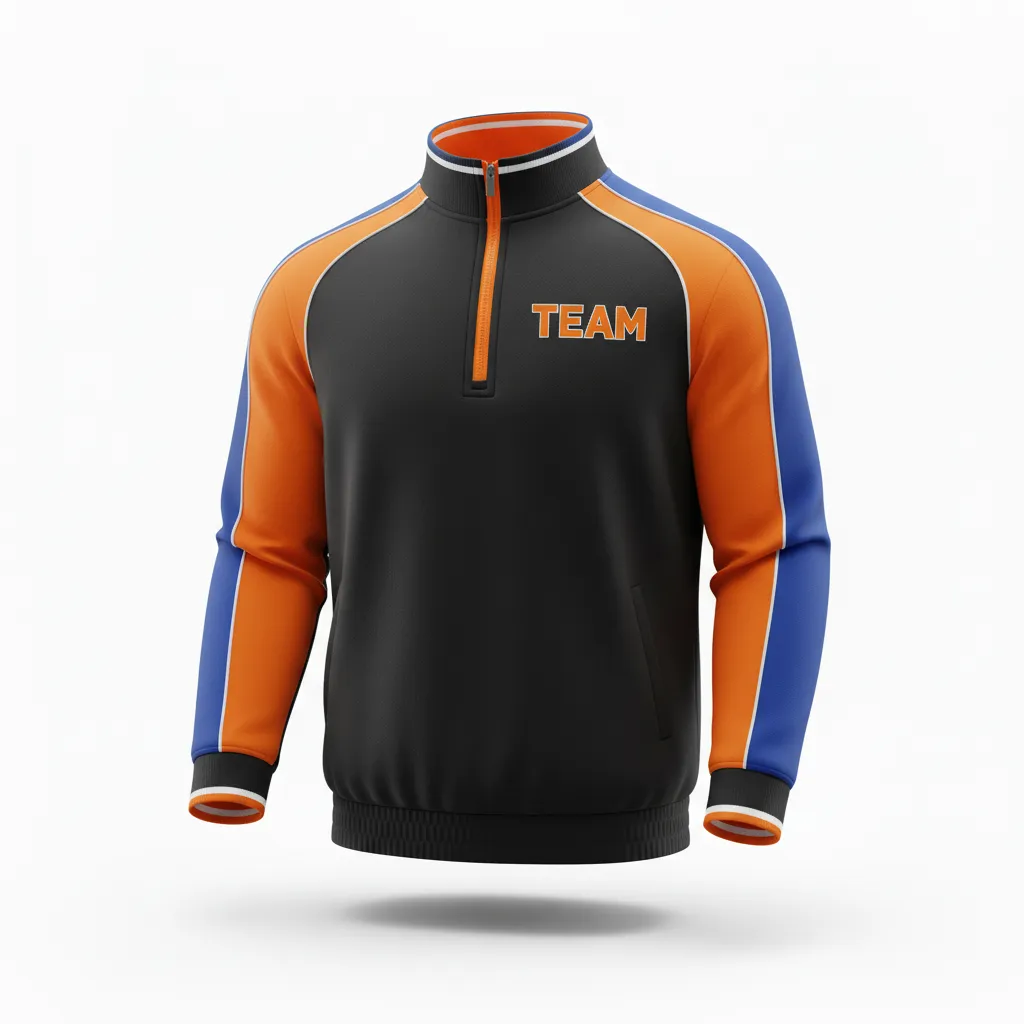 Custom Rugby Quarter Zipper Pullover - Orange, White - All Blacks - Front View - Kinexa Sportswear