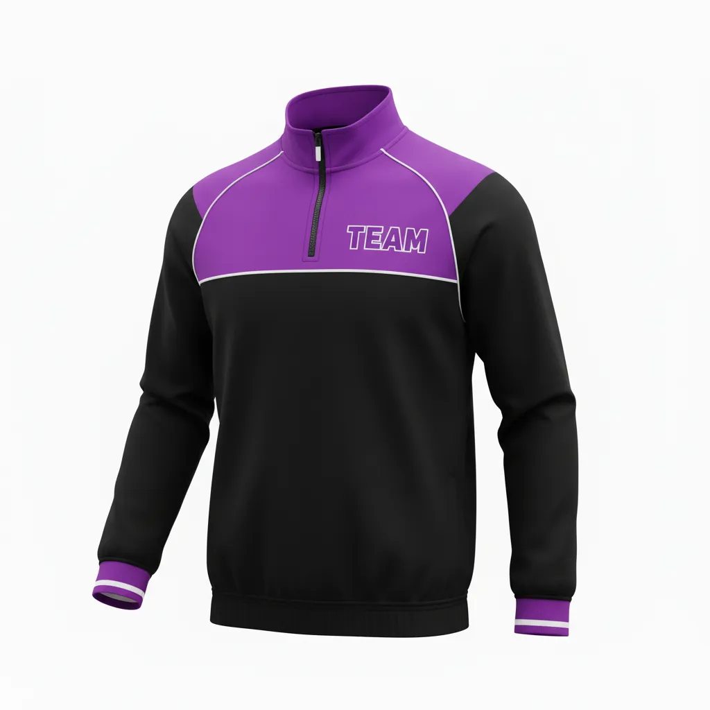 Custom Rugby Quarter Zipper Pullover - Purple, White - All Blacks - Front View - Kinexa Sportswear