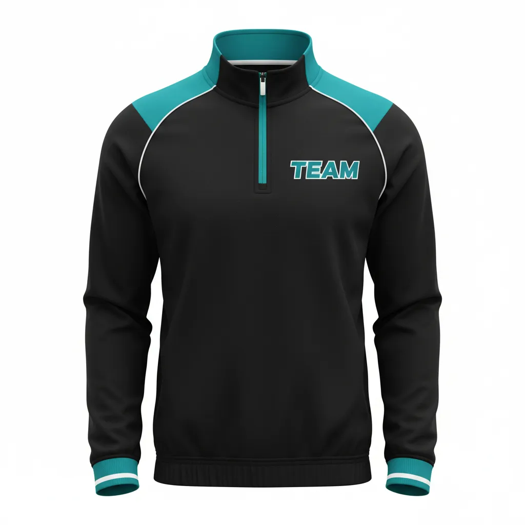 Custom Rugby Quarter Zipper Pullover - Teal, White - All Blacks - Front View - Kinexa Sportswear