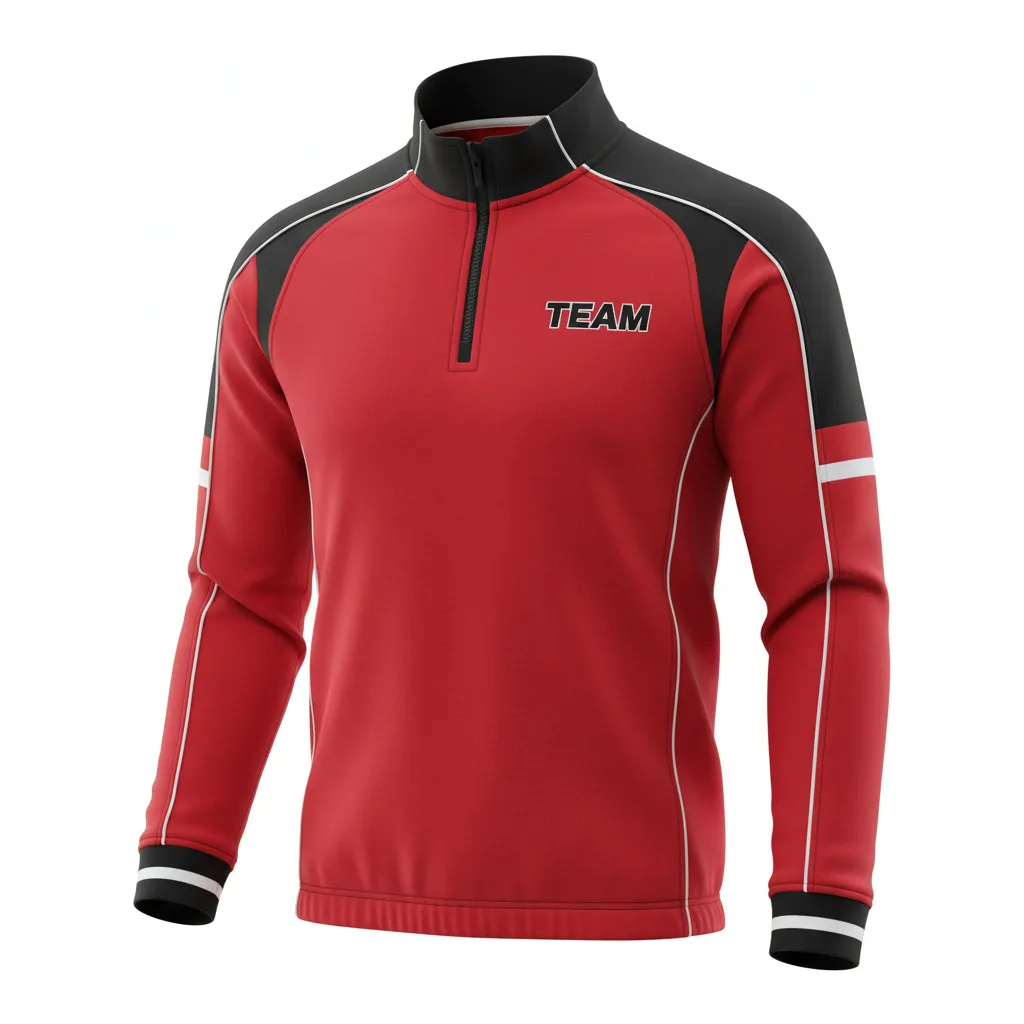 Custom Rugby Quarter Zipper Pullover - Red, White - Athletic All Blacks - Front View - Kinexa Sportswear