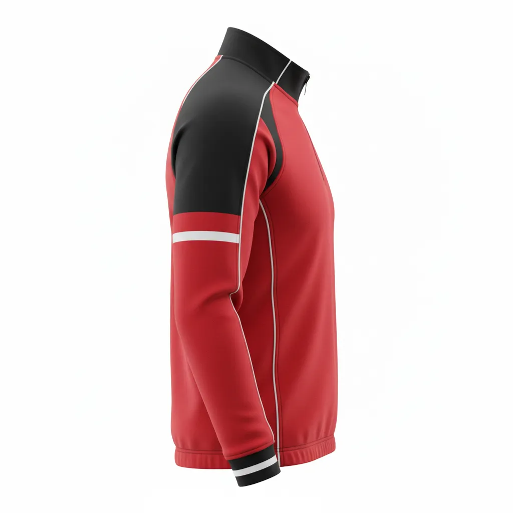 Custom Rugby Quarter Zipper Pullover - Red, White - Athletic All Blacks - Side View - Kinexa Sportswear