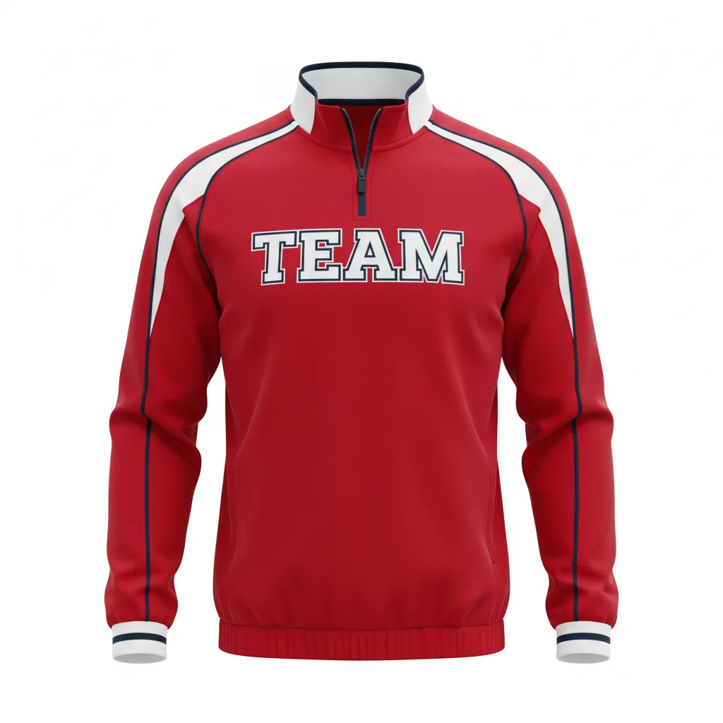 Custom Rugby Quarter Zipper Pullover - Red, White, Navy - Athletic - Front View - Kinexa Sportswear