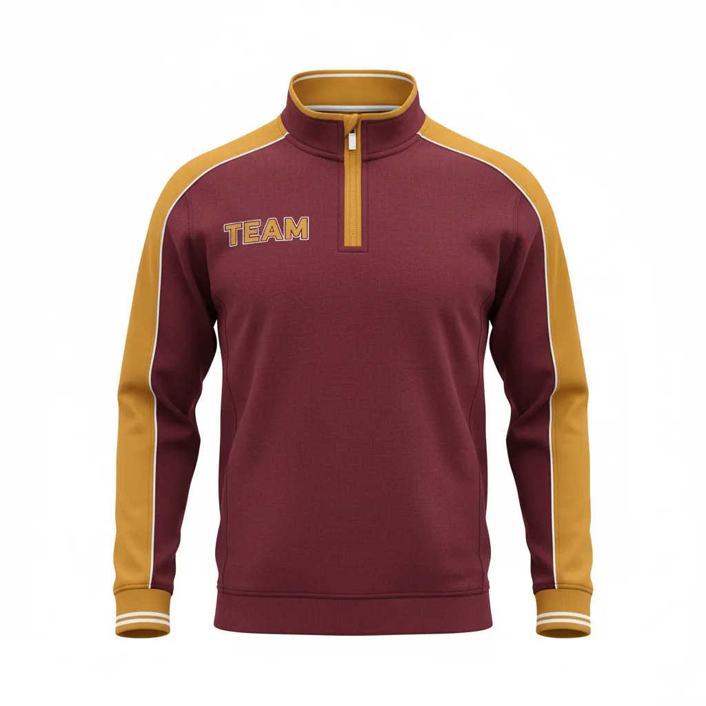 Custom Rugby Quarter Zipper Pullover - Burgundy, Gold, White - Vegas - Front View - Kinexa Sportswear