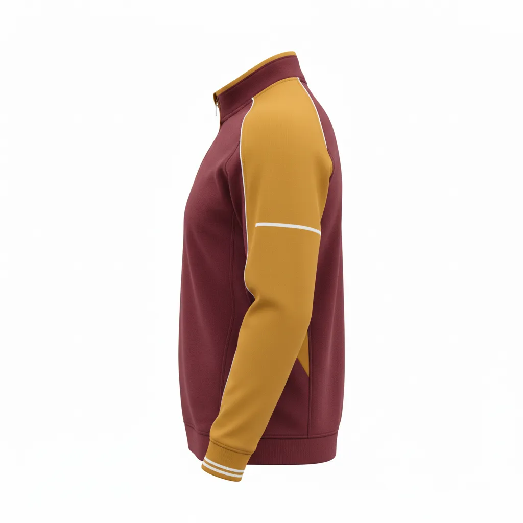 Custom Rugby Quarter Zipper Pullover - Burgundy, Gold, White - Vegas - Side View - Kinexa Sportswear