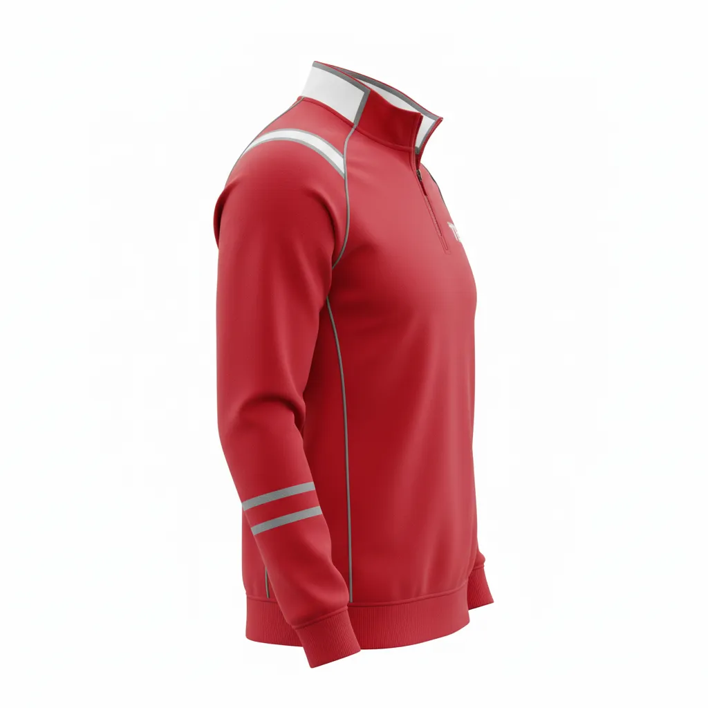 Custom Rugby Quarter Zipper Pullover - White, Silver - Cardinal - Side View - Kinexa Sportswear