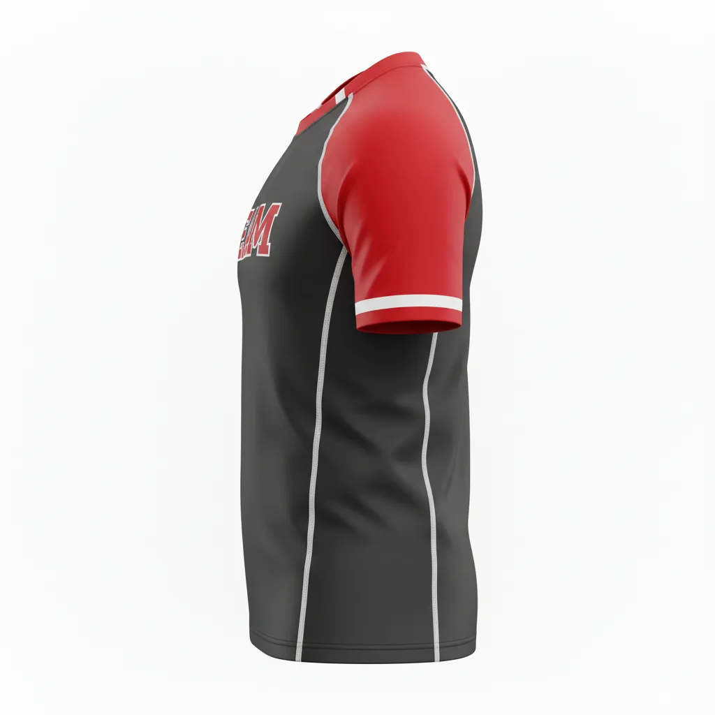 Custom Rugby Round Neck Classic Jersey - Red, White - All Blacks Athletic - Side View - Kinexa Sportswear