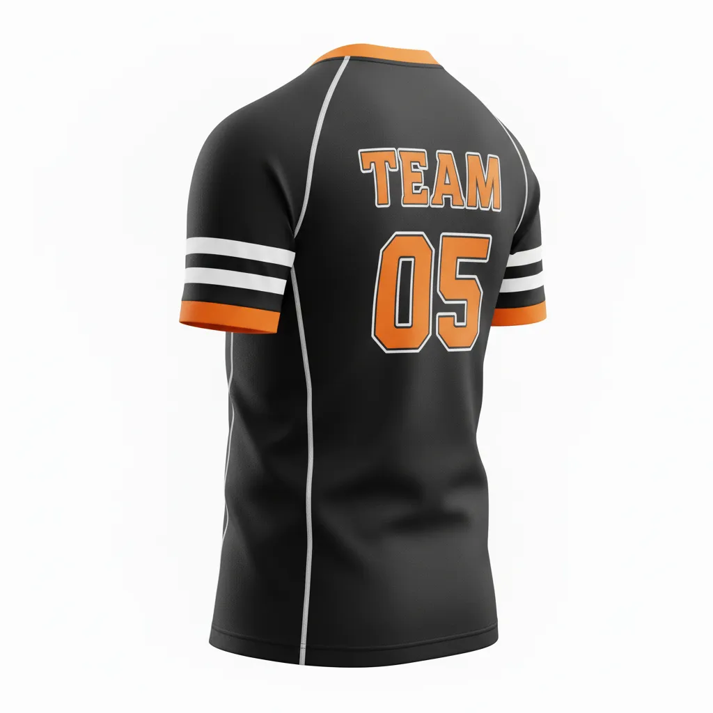 Custom Rugby Round Neck Classic Jersey - Orange, White - All Blacks - Back View - Kinexa Sportswear