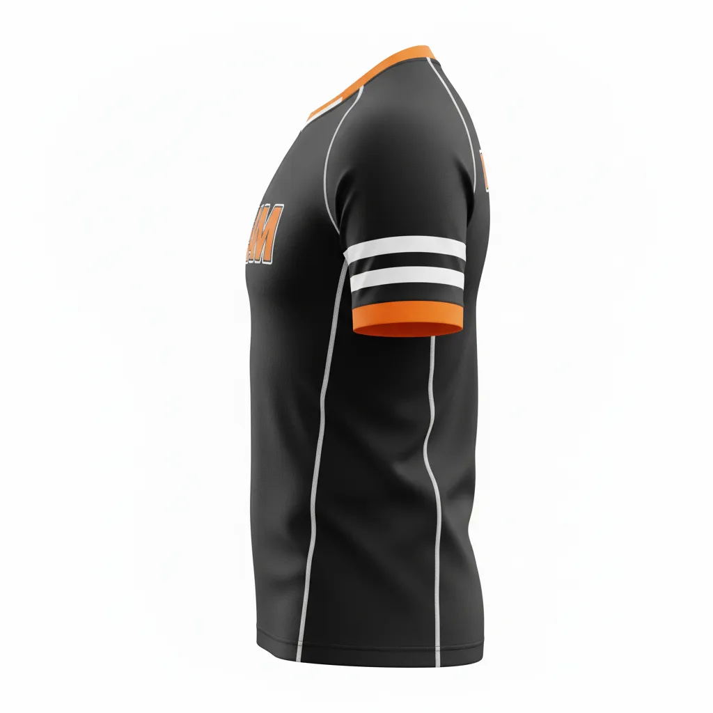 Custom Rugby Round Neck Classic Jersey - Orange, White - All Blacks - Side View - Kinexa Sportswear