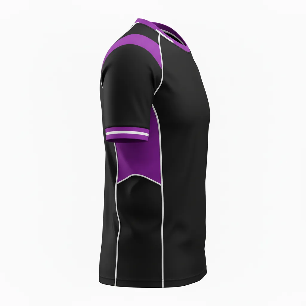 Custom Rugby Round Neck Classic Jersey - Purple, White - All Blacks - Side View - Kinexa Sportswear
