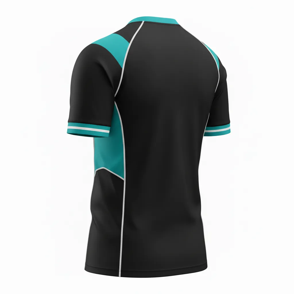 Custom Rugby Round Neck Classic Jersey - Teal, White - All Blacks - Back View - Kinexa Sportswear