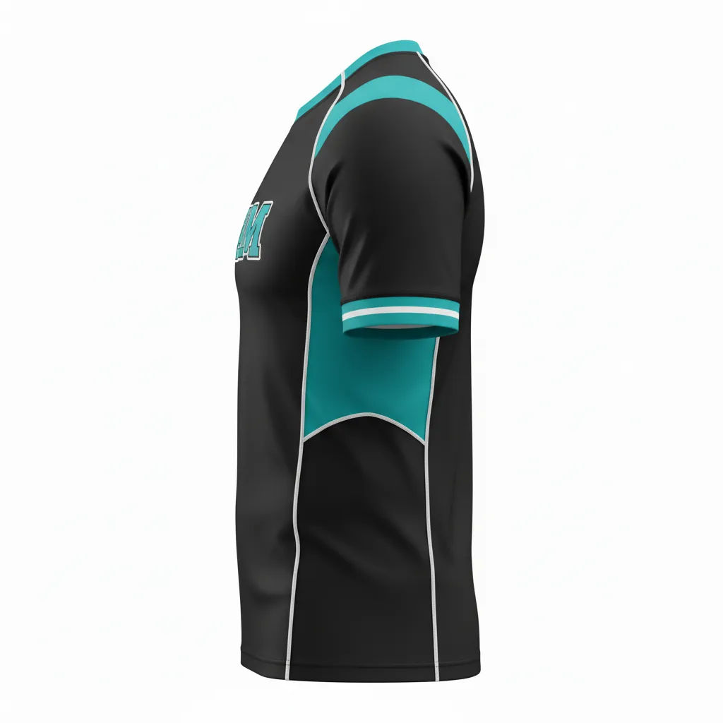 Custom Rugby Round Neck Classic Jersey - Teal, White - All Blacks - Side View - Kinexa Sportswear