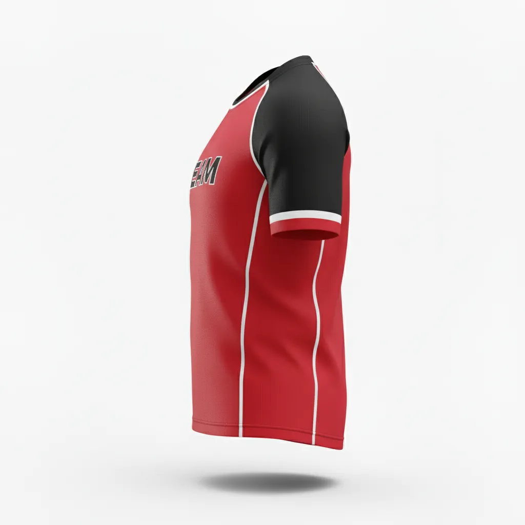 Custom Rugby Round Neck Classic Jersey - Red, White - Athletic All Blacks - Side View - Kinexa Sportswear