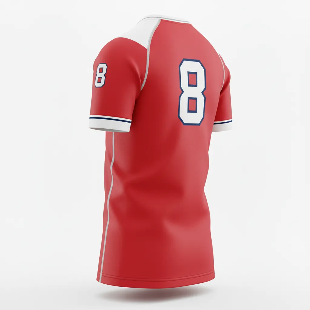 Custom Rugby Round Neck Classic Jersey - Red, White, Navy - Athletic - Back View - Kinexa Sportswear