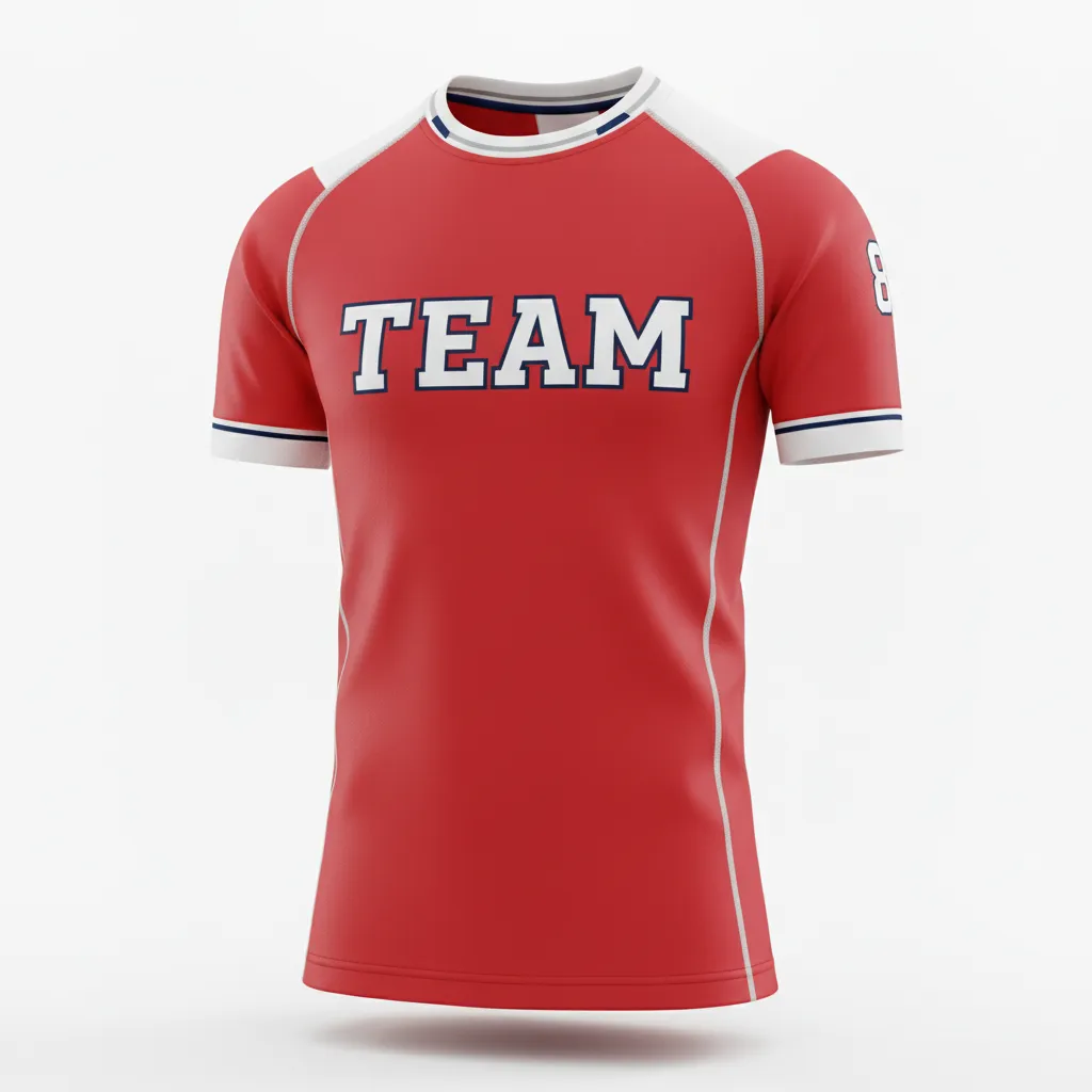 Custom Rugby Round Neck Classic Jersey - Red, White, Navy - Athletic - Front View - Kinexa Sportswear