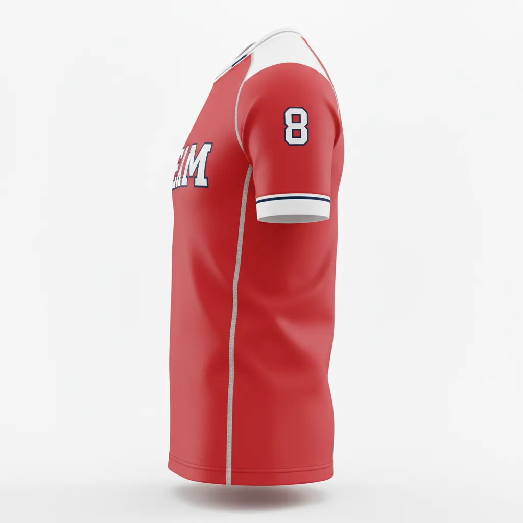Custom Rugby Round Neck Classic Jersey - Red, White, Navy - Athletic - Side View - Kinexa Sportswear