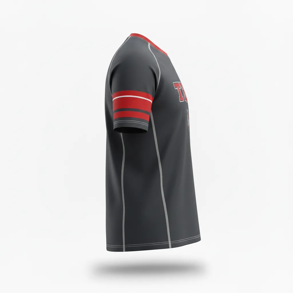 Custom Rugby Short Sleeve T Shirt - Red, White - All Blacks Athletic - Side View - Kinexa Sportswear
