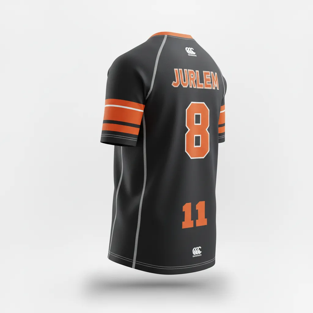 Custom Rugby Short Sleeve T Shirt - Orange, White - All Blacks - Back View - Kinexa Sportswear