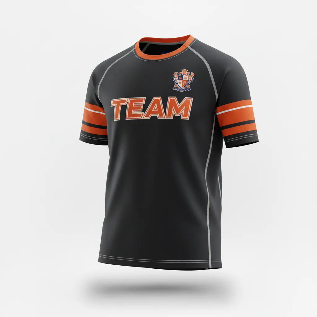Custom Rugby Short Sleeve T Shirt - Orange, White - All Blacks - Front View - Kinexa Sportswear